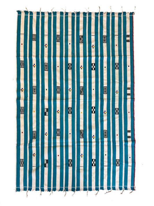 BAOULE Blanket/ Striped Turquoise Intarsia