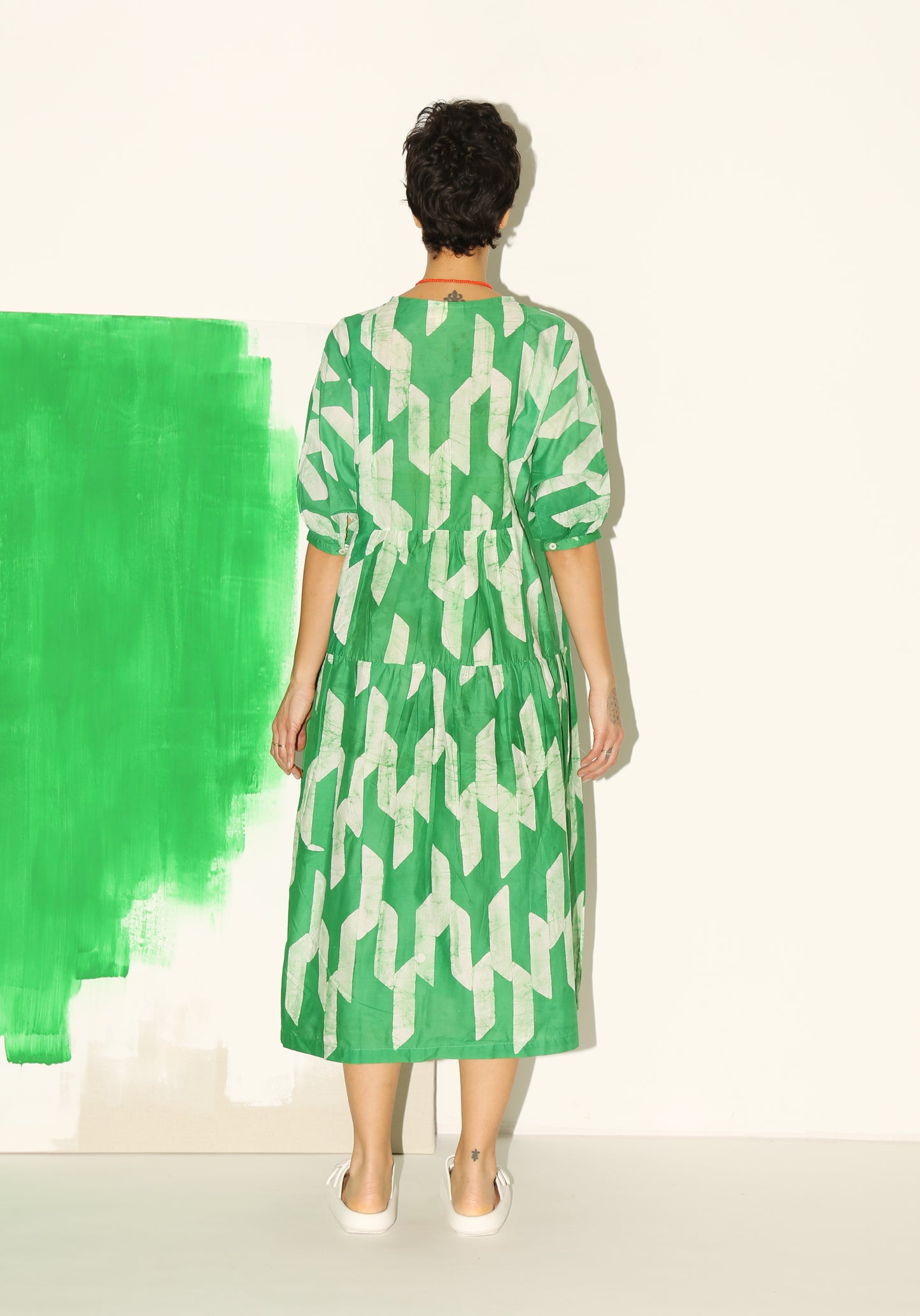 CHIMA Dress / Green Chevron