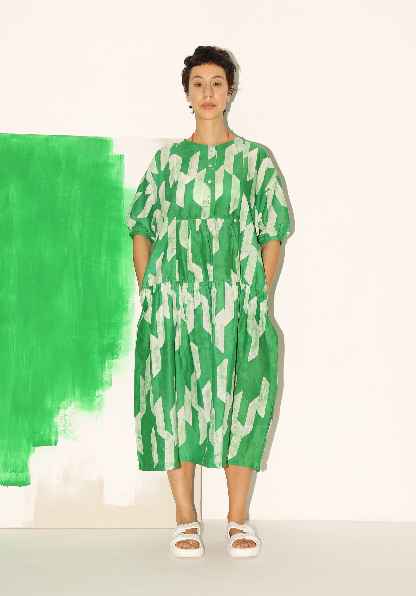 CHIMA Dress / Green Chevron