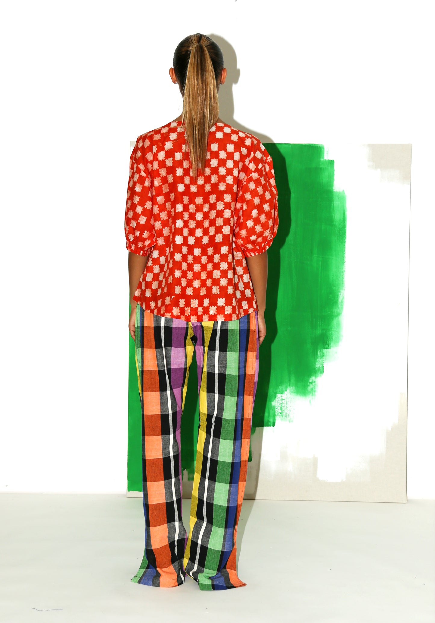 SONI Top / Red Floral Check