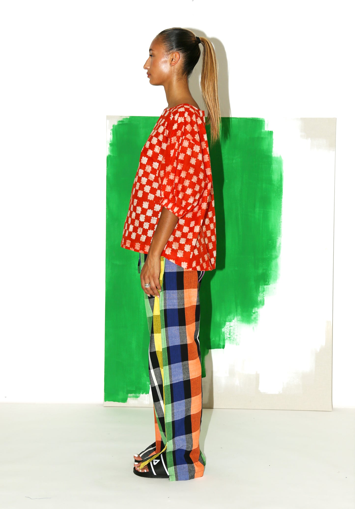 SONI Top / Red Floral Check